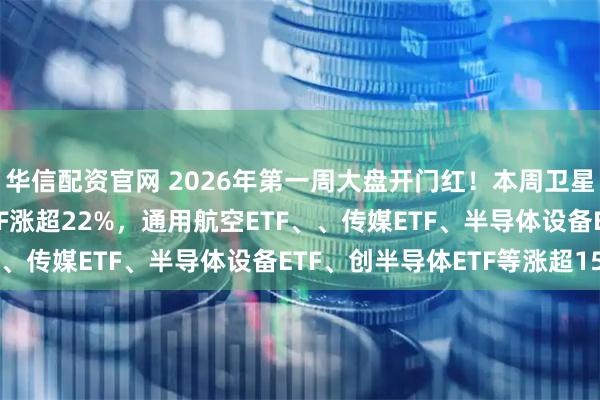 华信配资官网 2026年第一周大盘开门红！本周卫星ETF易方达、卫星ETF涨超22%，通用航空ETF、、传媒ETF、半导体设备ETF、创半导体ETF等涨超15%